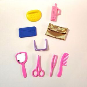VTG Barbie Doll Accessories Lot Mirror Comb Scissors Sunglasses Purse Set